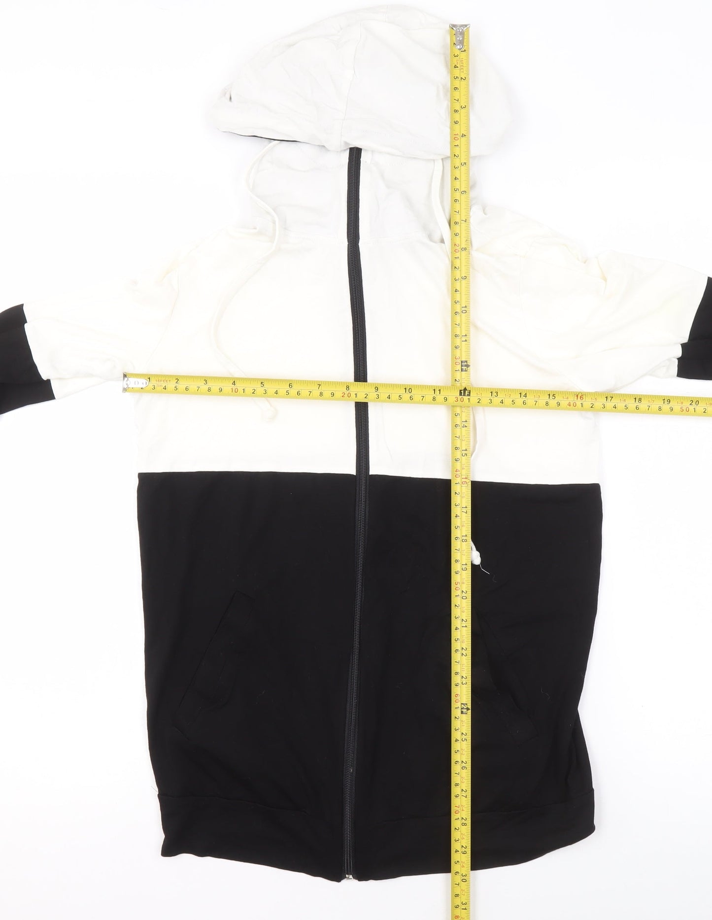 Chelsea Clark Women Black White Full Zip Hoodie M Colourblock Casual