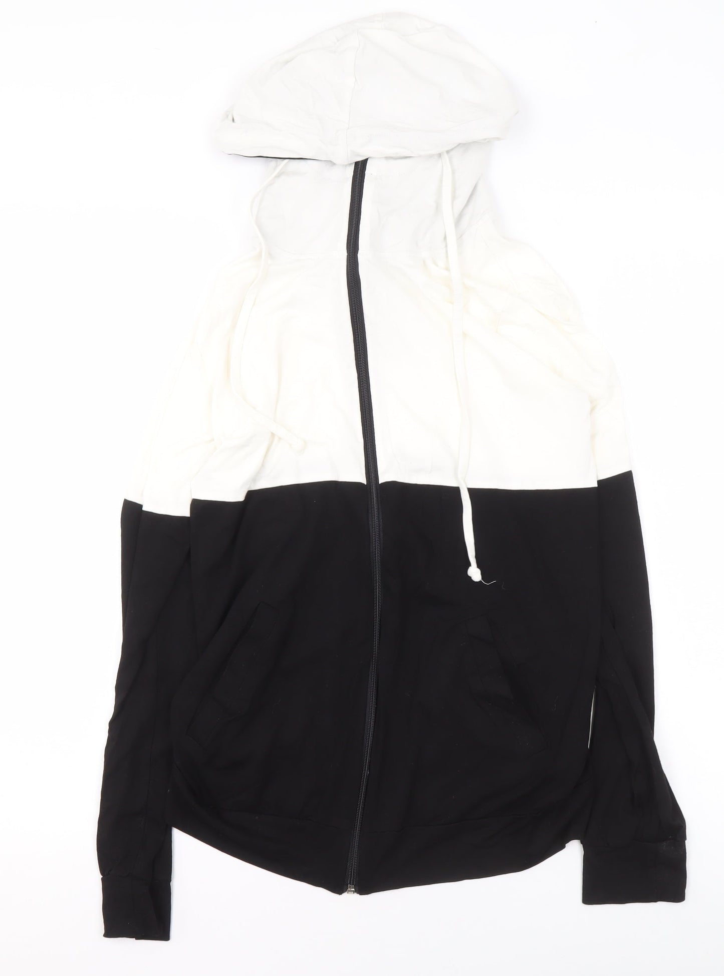 Chelsea Clark Women Black White Full Zip Hoodie M Colourblock Casual