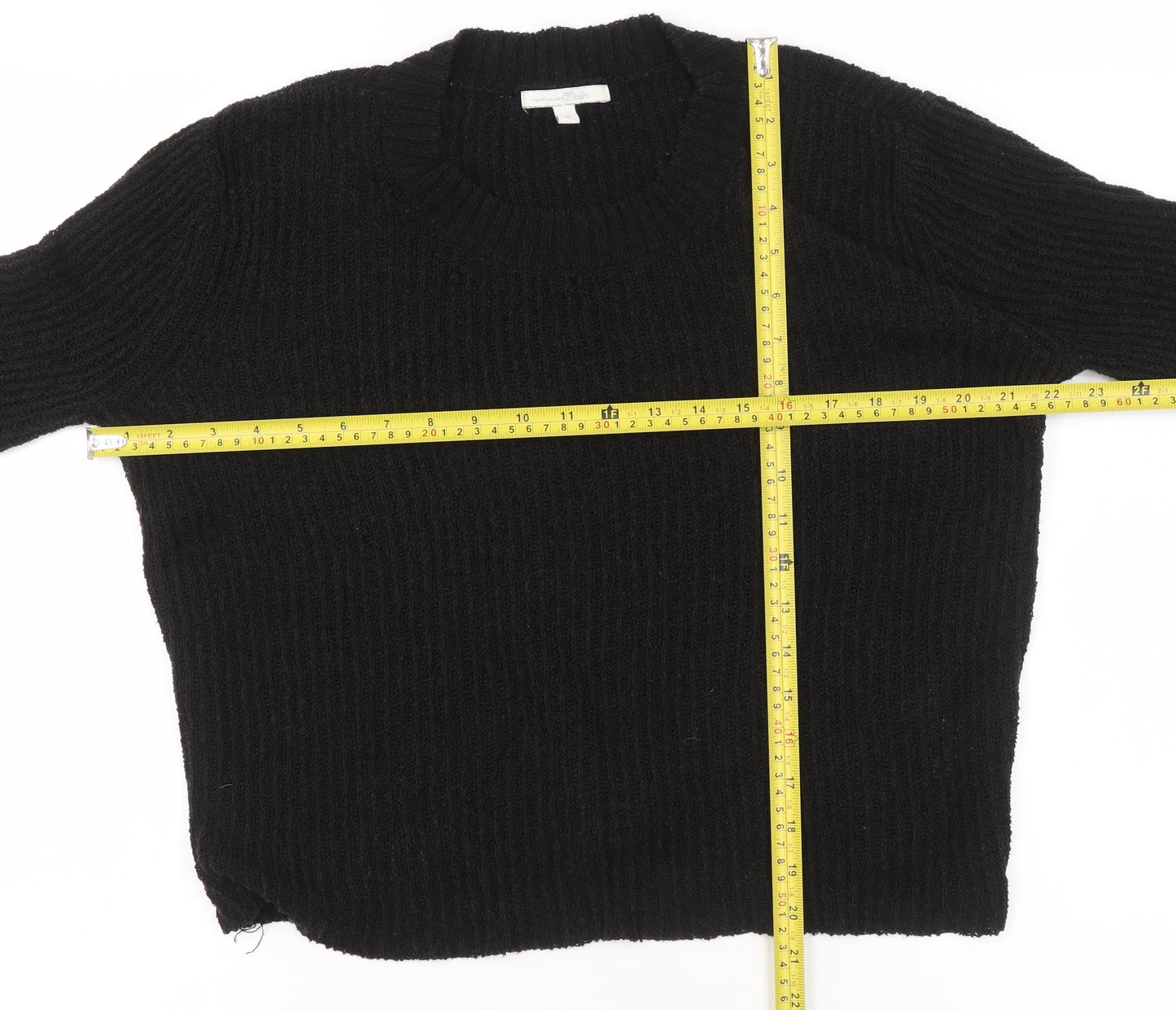 Tom Tailor Denim Womens Black Crew Neck Chunky Knit Jumper Size 12