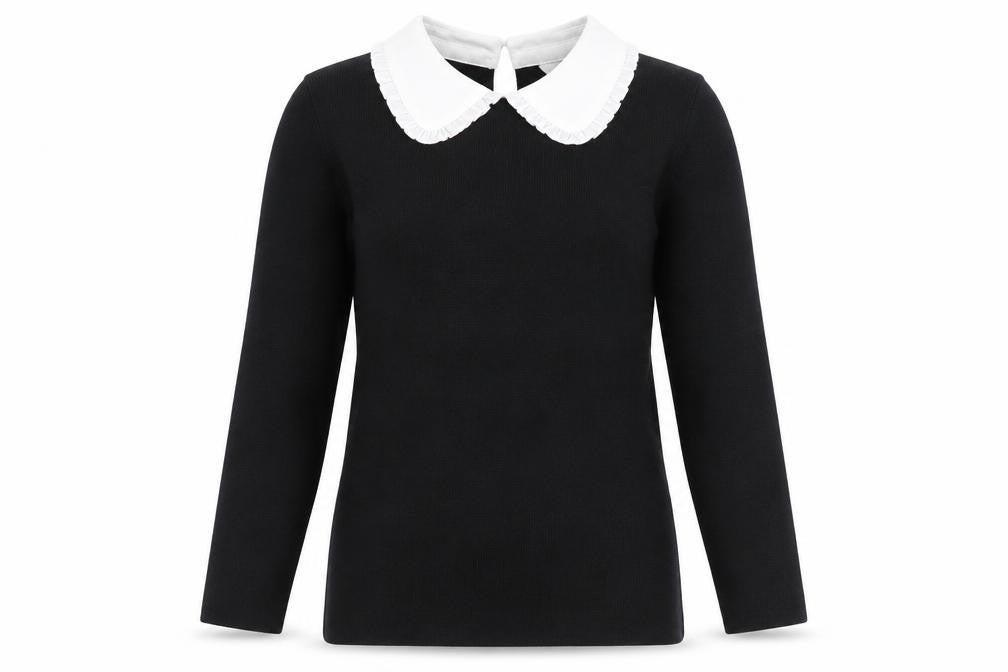 Dorothy Perkins Petite Women's Black Collared 3/4 Sleeve Pullover Jumper Size S