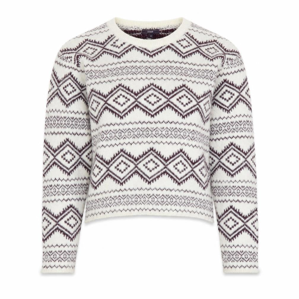 CODE Women White Geometric Knit Jumper Size 10 Winter Pullover