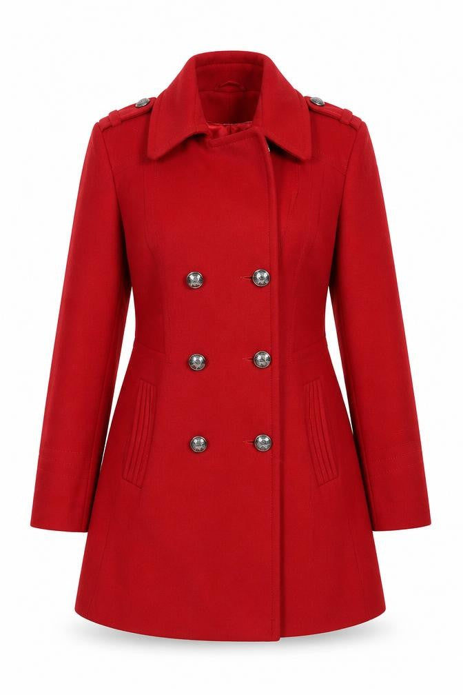 Wallis Women's Red Pea Coat Size 12 Mid-Length Buttoned Jacket