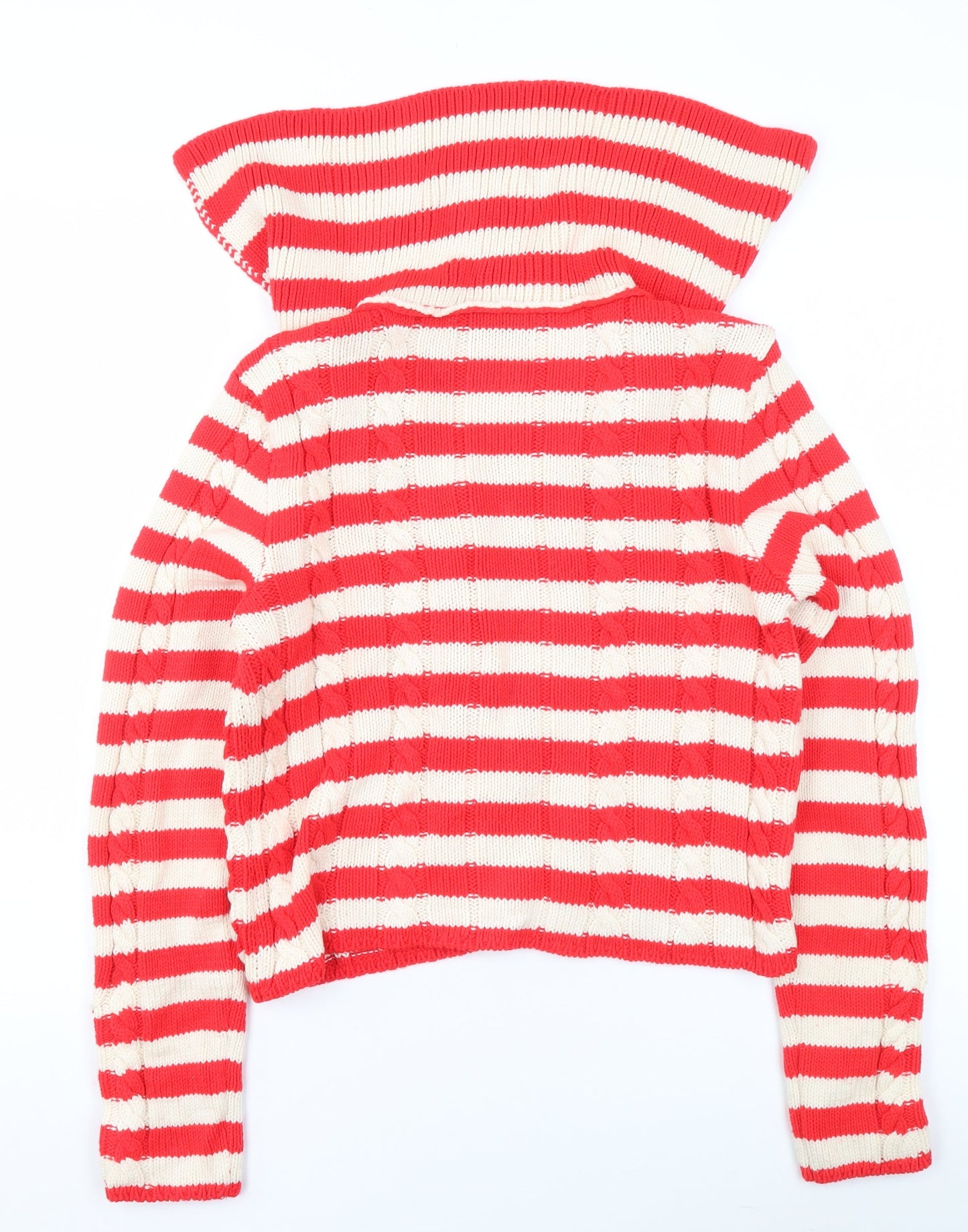ZARA Womens Red Striped Collared Knit Button Cardigan Size 12