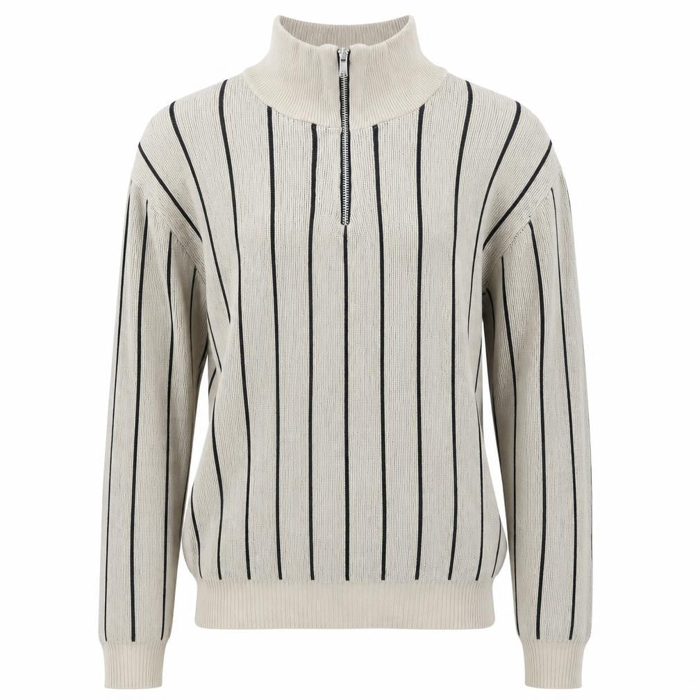 boohooMAN Men's Beige Striped 1/2 Zip Knit Sweatshirt Size S