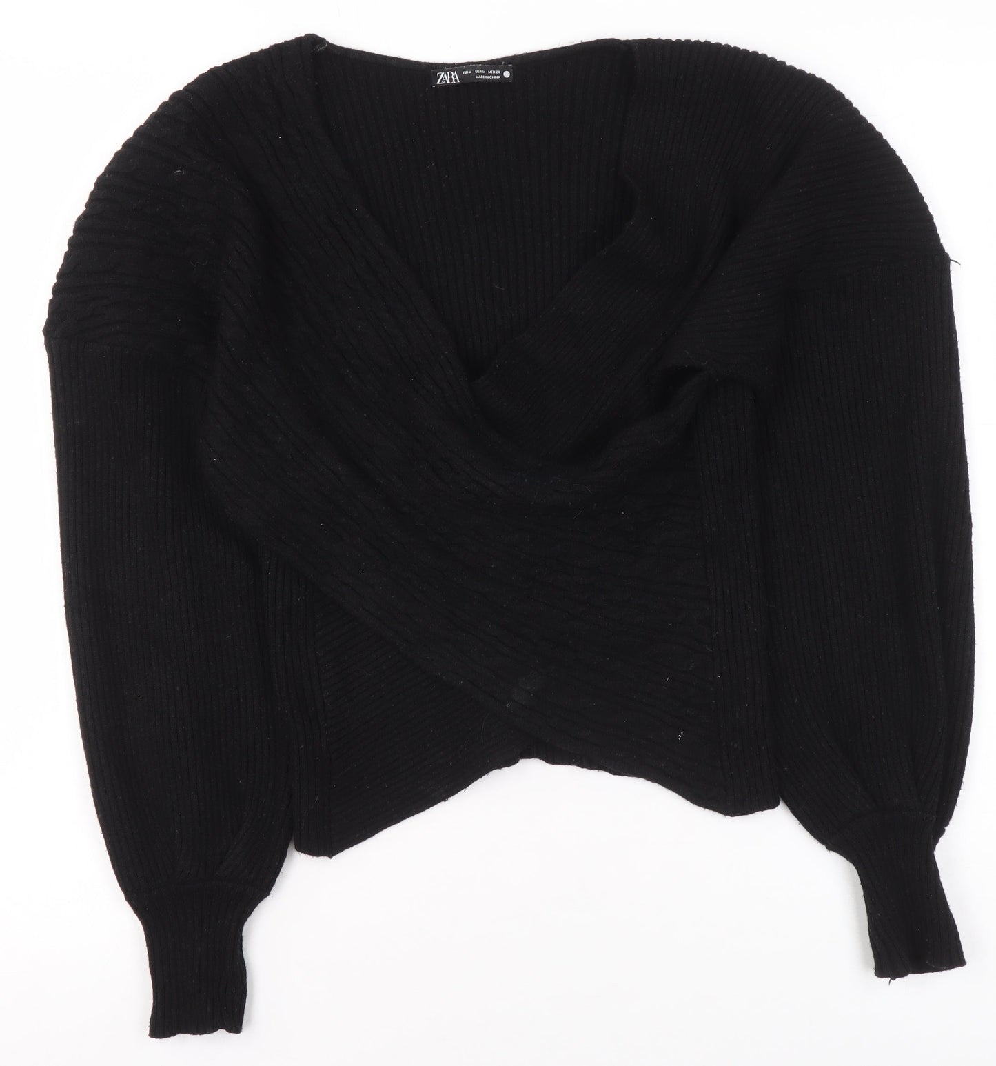 ZARA Women’s Black V-Neck Wrap Knit Jumper Size 12