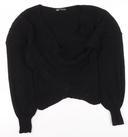 ZARA Women’s Black V-Neck Wrap Knit Jumper Size 12