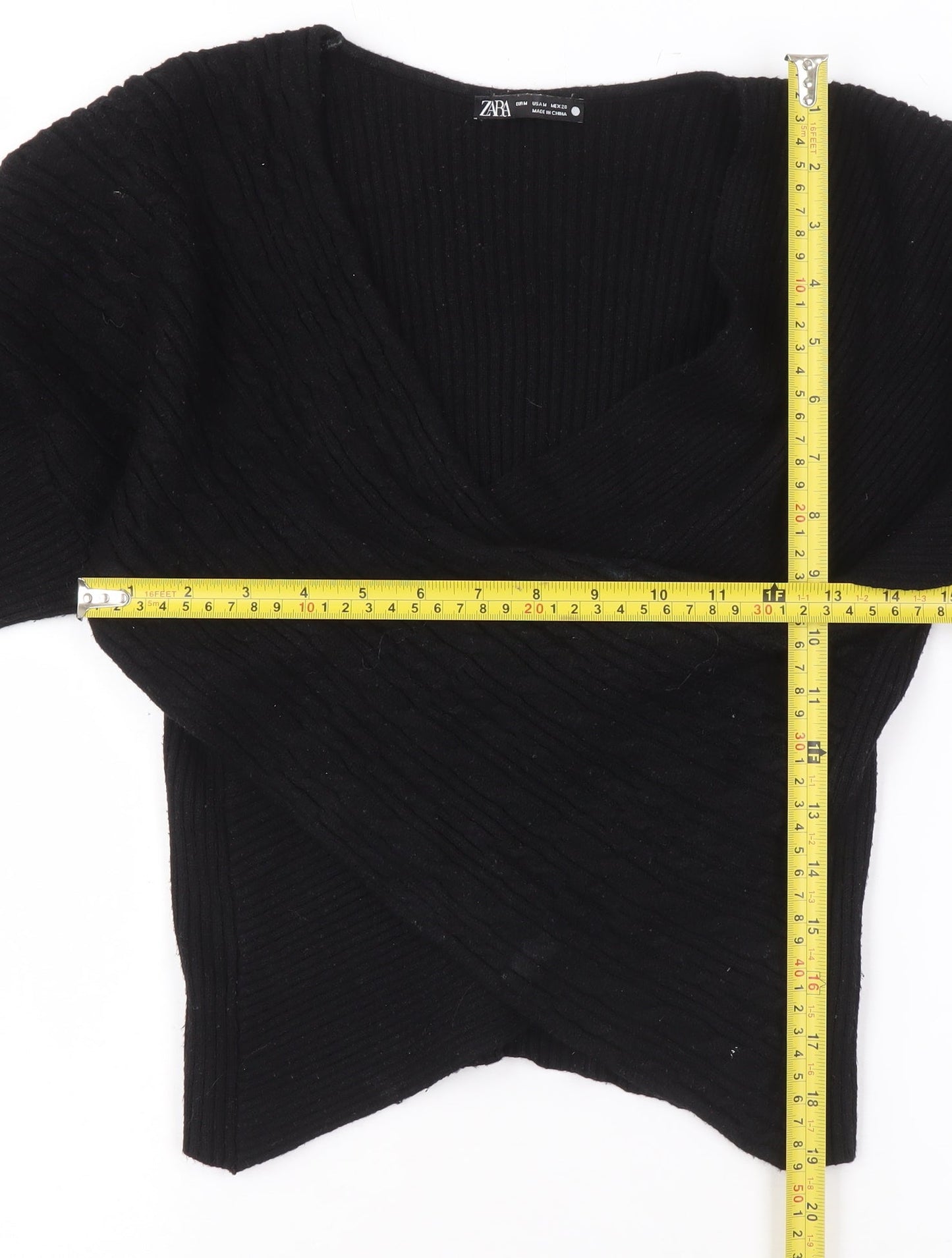 ZARA Women’s Black V-Neck Wrap Knit Jumper Size 12