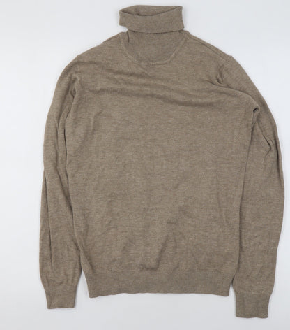 Close-up detail of Object Women's Beige Roll Neck Knit Jumper XL