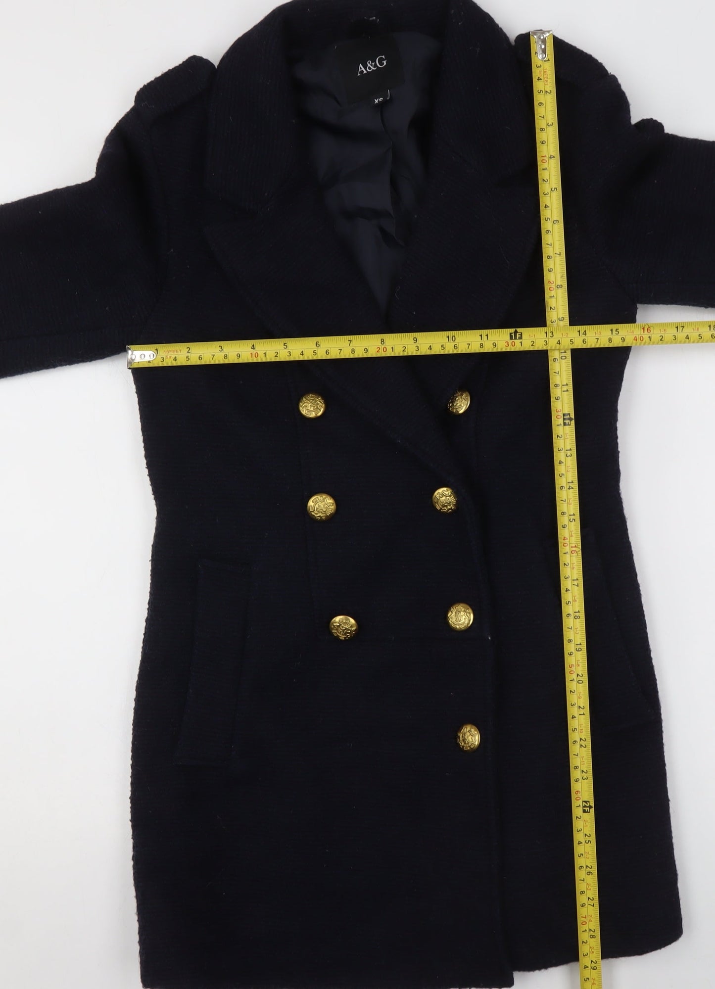 A&G Womens Black Wool Blend Double-Breasted Pea Coat XS