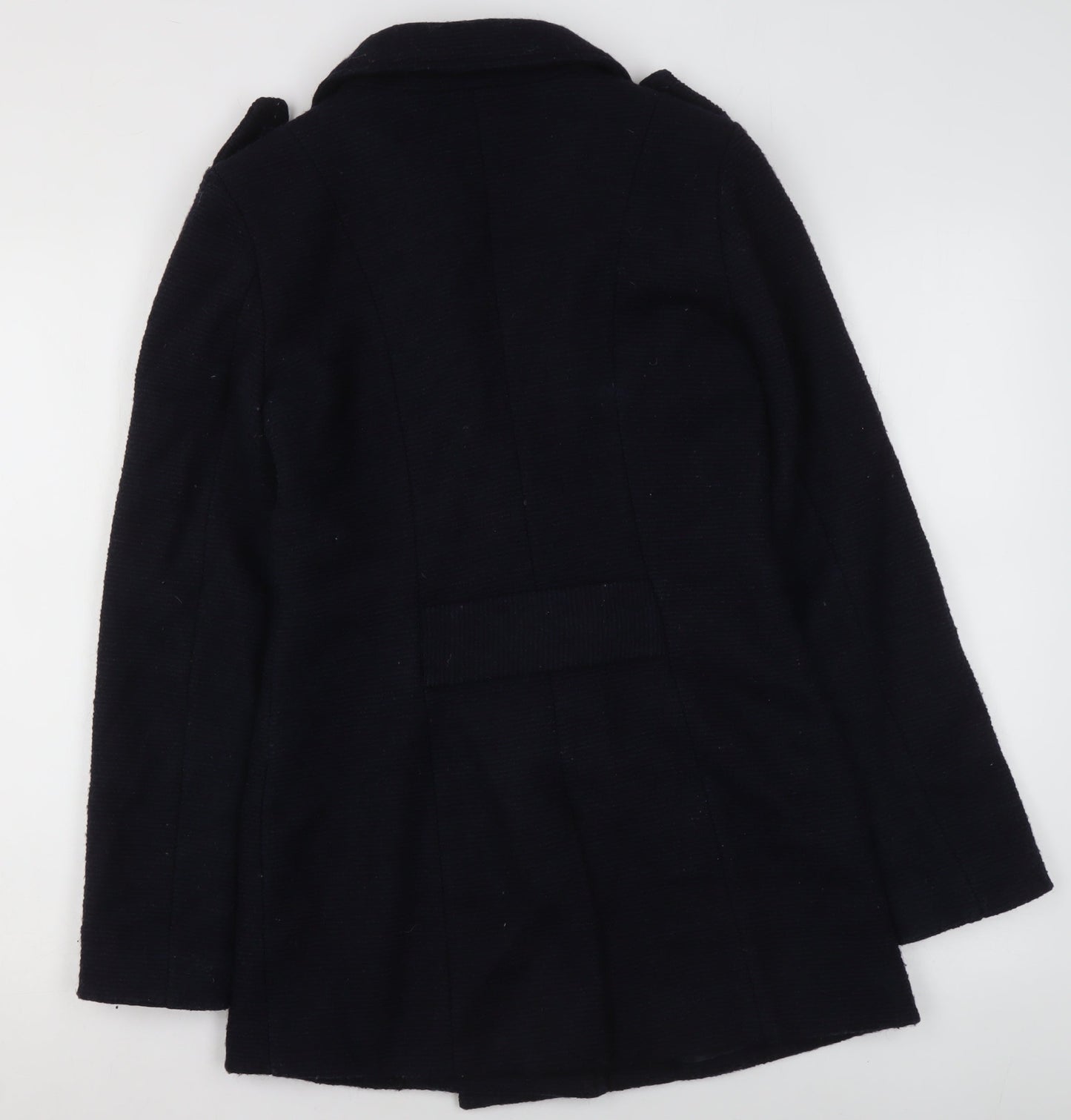 A&G Womens Black Wool Blend Double-Breasted Pea Coat XS
