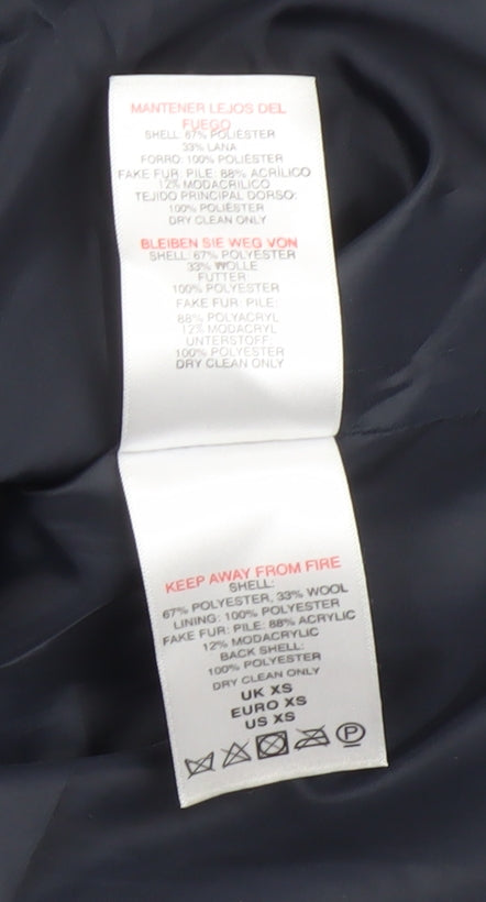 A&G Womens Black Wool Blend Double-Breasted Pea Coat XS