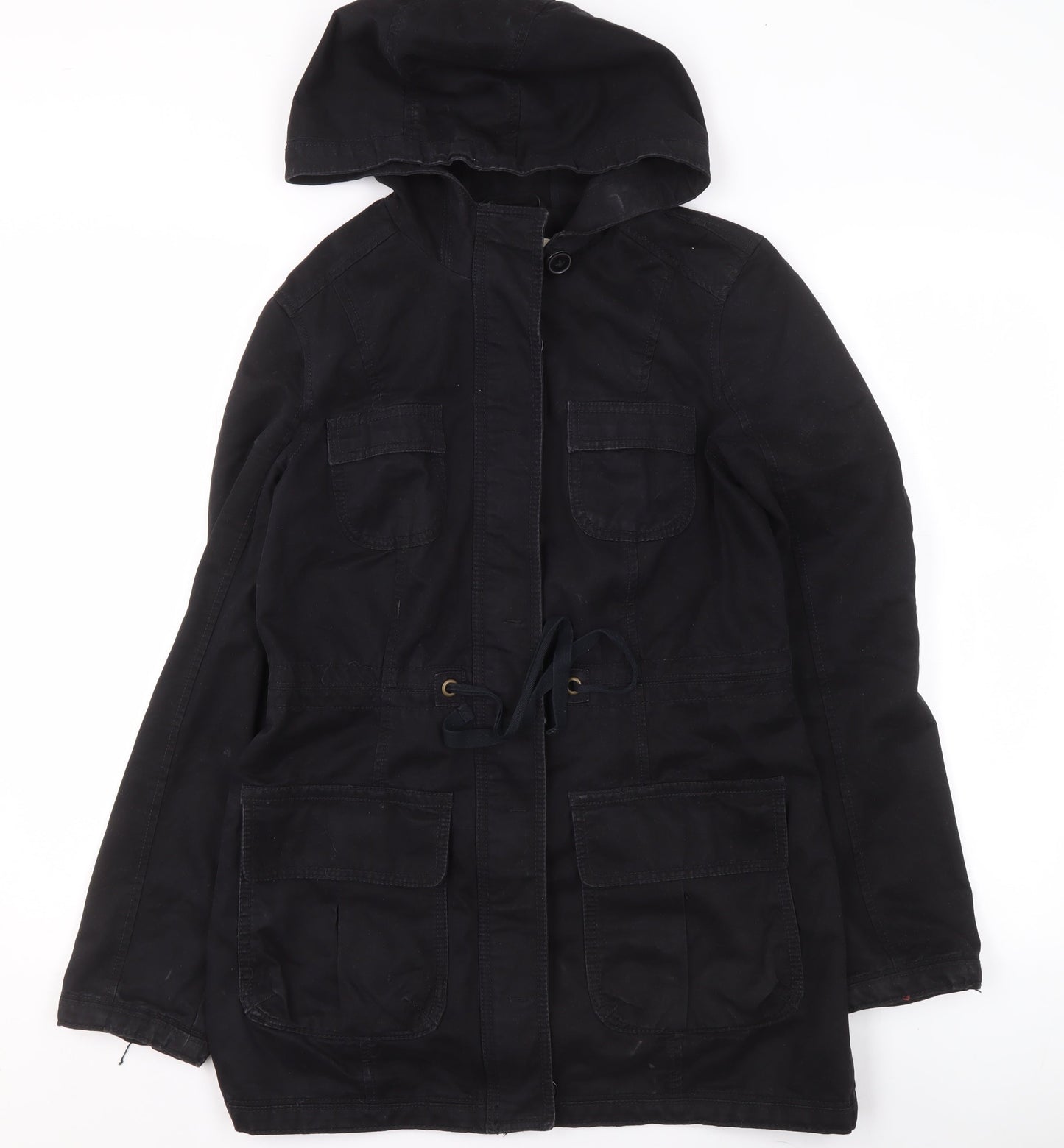 Just Jeans Womens Black Cotton Parka Jacket Size 10 Hooded Casual