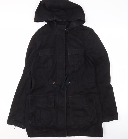 Just Jeans Womens Black Cotton Parka Jacket Size 10 Hooded Casual