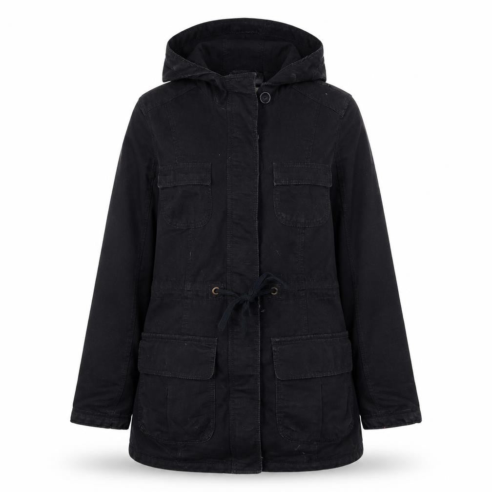 Just Jeans Womens Black Cotton Parka Jacket Size 10 Hooded Casual