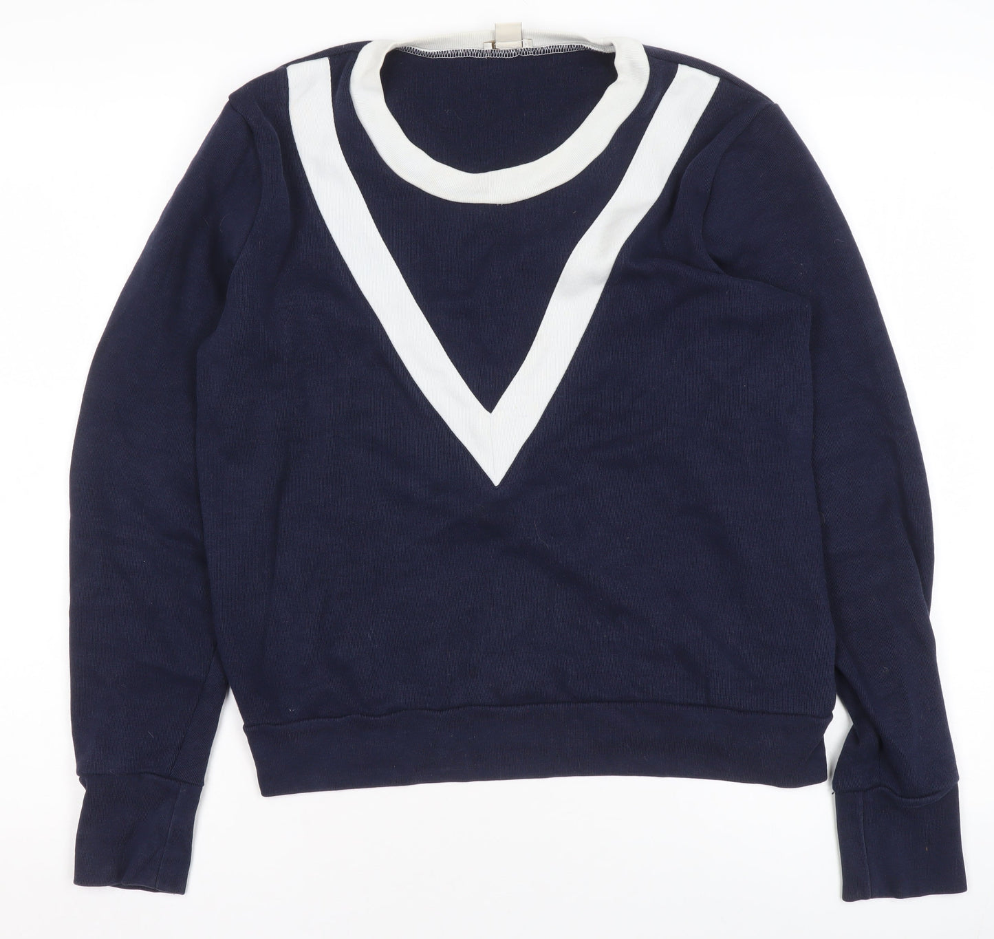 J.Crew Womens Navy Blue White V-Neck Pullover Sweatshirt Size M