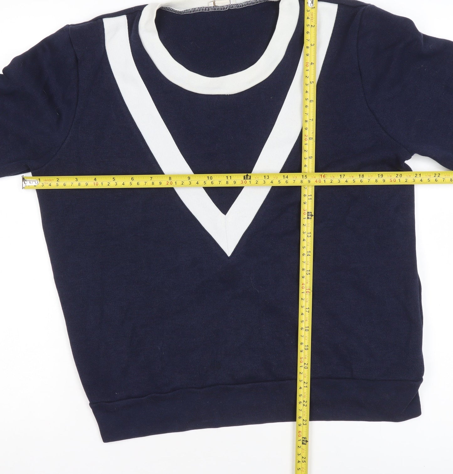 J.Crew Womens Navy Blue White V-Neck Pullover Sweatshirt Size M