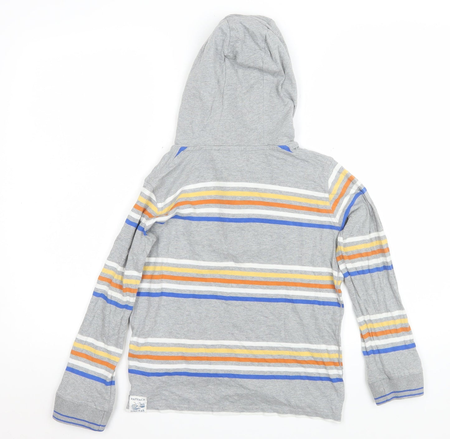 FatFace Boys Grey Striped Henley Hoodie 8-9 Years Cotton Long Sleeve