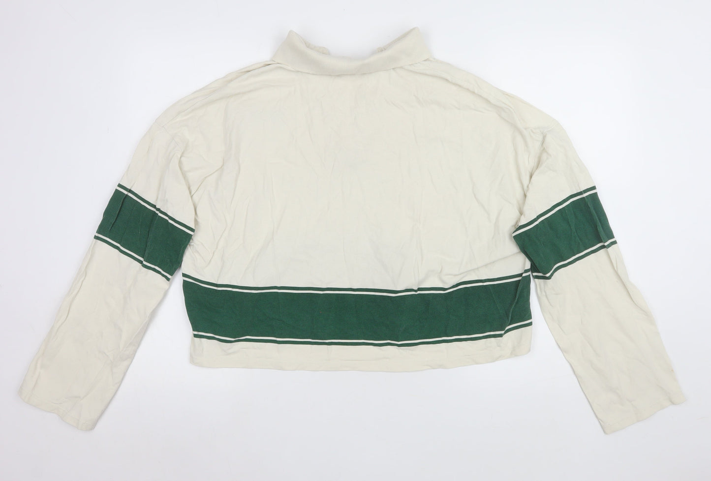 Marc O'Polo Women's Ivory Green Striped Cropped Rugby Shirt M