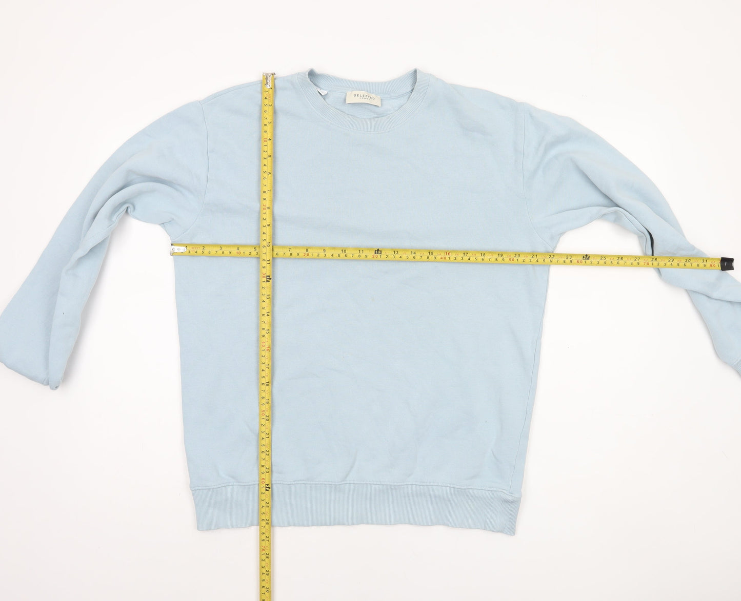 Selected Homme Unisex Light Blue Cotton Crew Neck Sweatshirt M