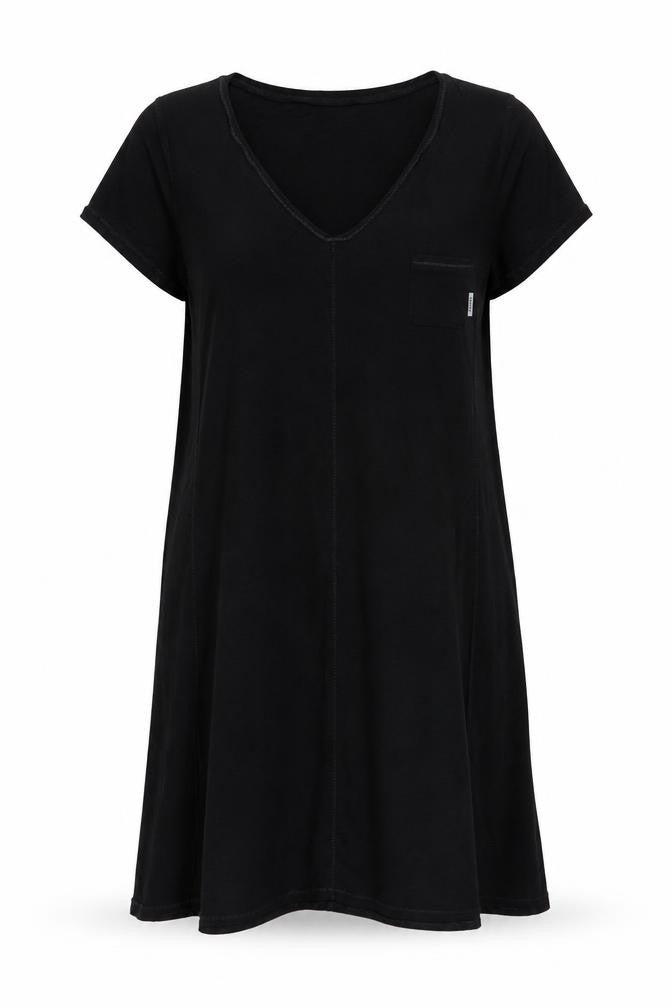 DKNY Women Black M V-Neck Short Sleeve T-Shirt Dress