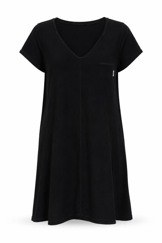 DKNY Women Black M V-Neck Short Sleeve T-Shirt Dress