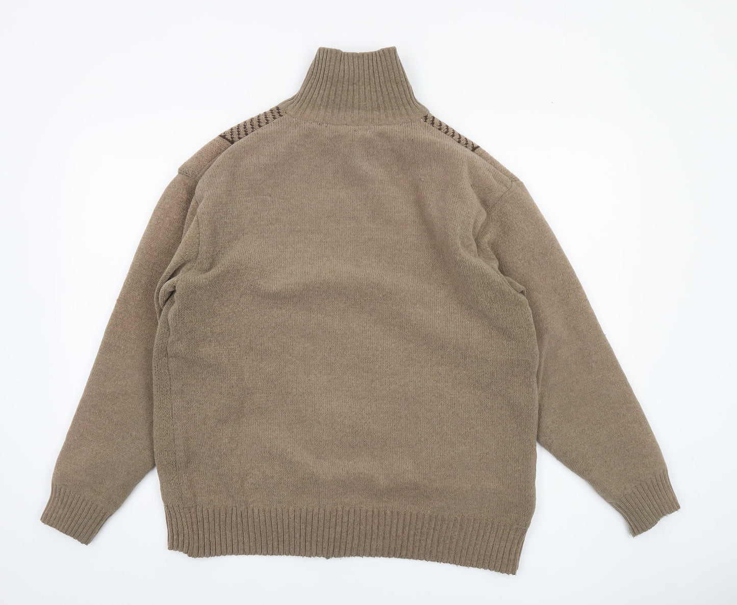 ZSZ Menswear Men’s Beige Wool Blend Full Zip Jumper L High Neck Geometric Knit