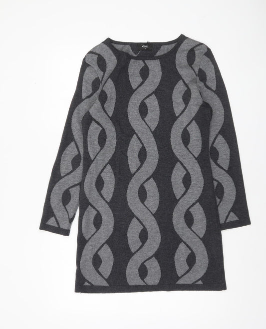 Klass Women’s Grey Geometric Knit Tunic Jumper Size S
