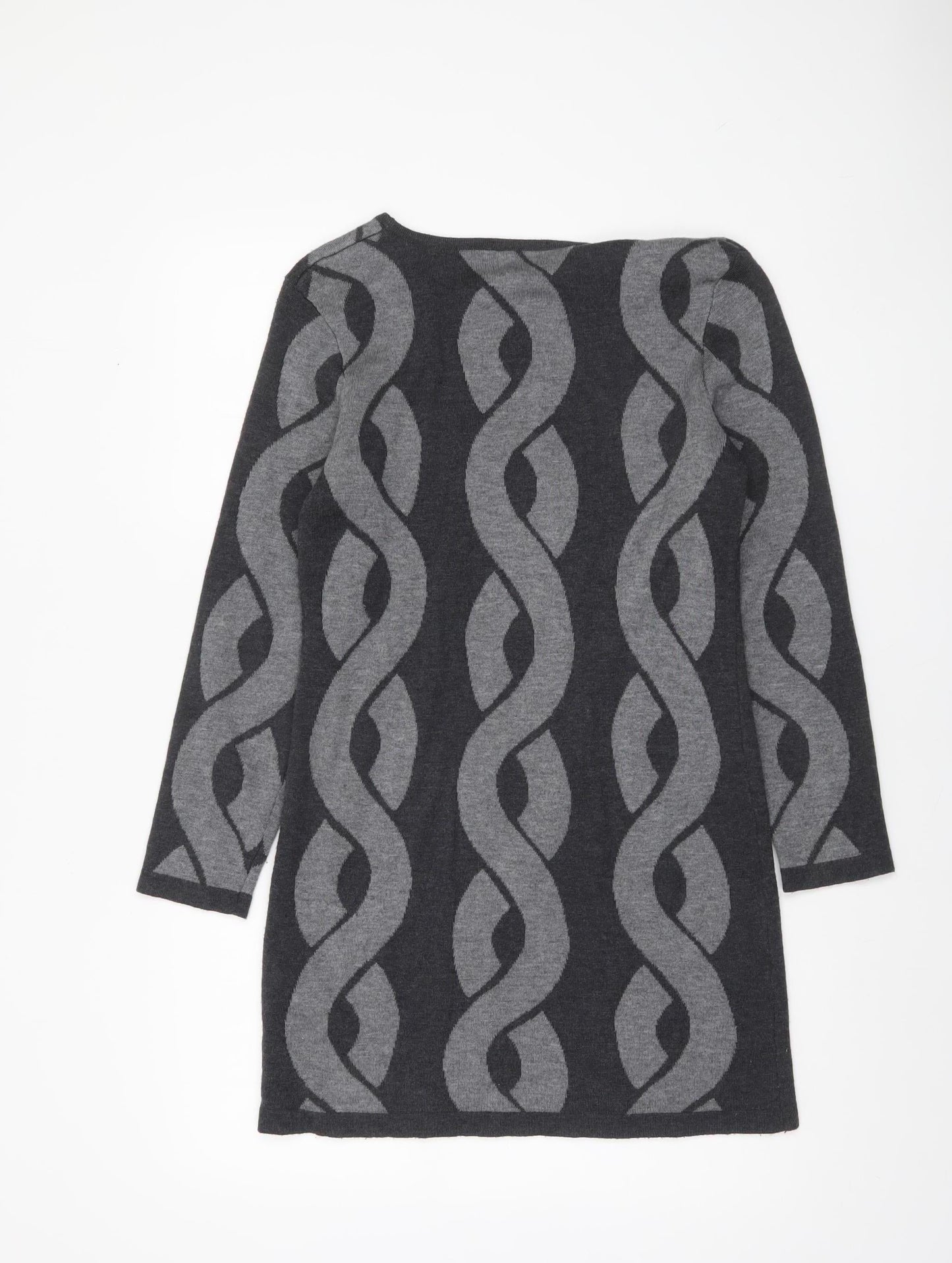 Klass Women’s Grey Geometric Knit Tunic Jumper Size S