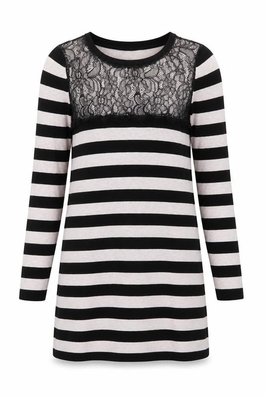 Marks & Spencer Women’s Black Striped Lace Knit Shift Dress Size 10