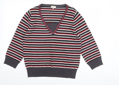Country Casuals Womens Multicoloured V-Neck Striped Beaded Long Sleeve Jumper Size L