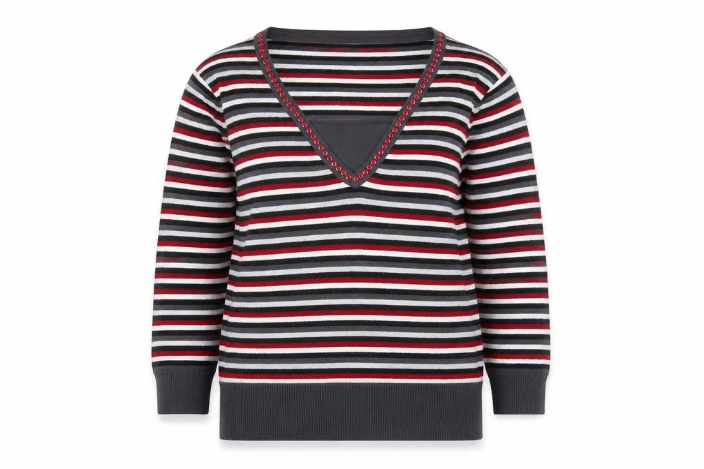 Country Casuals Womens Multicoloured V-Neck Striped Beaded Long Sleeve Jumper Size L