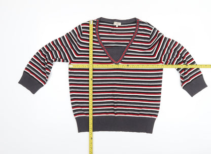 Country Casuals Womens Multicoloured V-Neck Striped Beaded Long Sleeve Jumper Size L