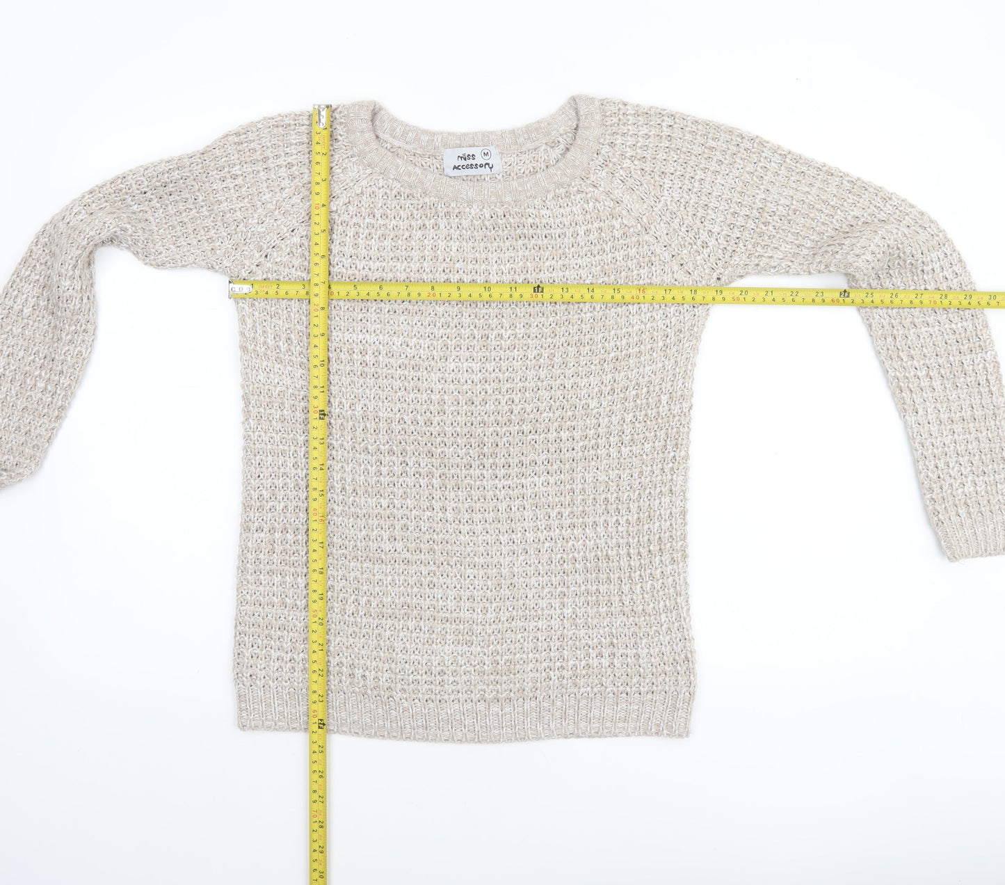 Miss Accessory Women’s Beige Chunky Knit Crew Neck Jumper Size M