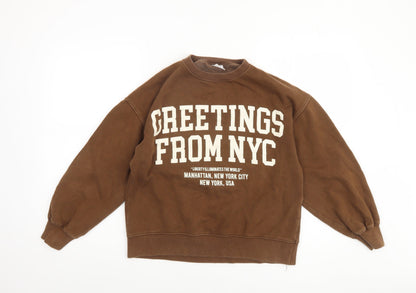 Additional front view of Zara boys’ brown 13-14 years pullover fleece sweatshirt nyc graphic