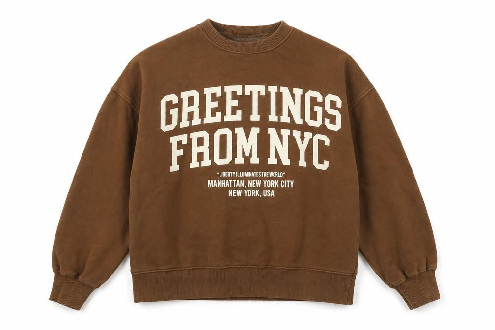 ZARA Boys Brown 13-14 Years Pullover Fleece Sweatshirt NYC Graphic