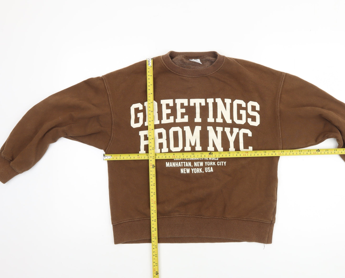 ZARA Boys Brown 13-14 Years Pullover Fleece Sweatshirt NYC Graphic