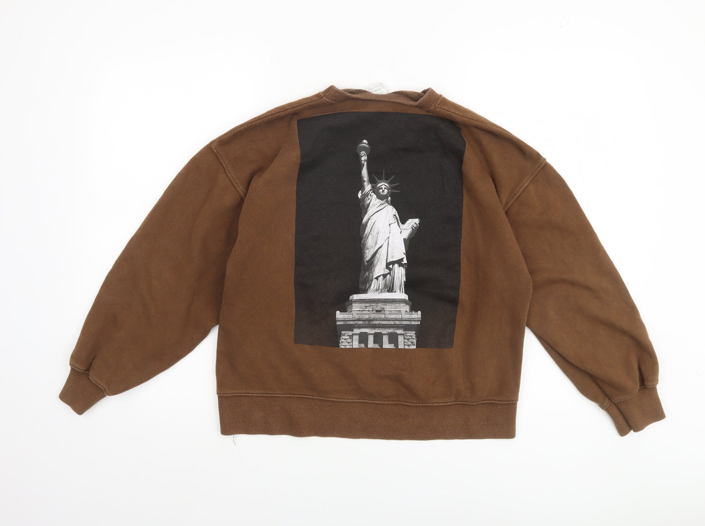 ZARA Boys Brown 13-14 Years Pullover Fleece Sweatshirt NYC Graphic