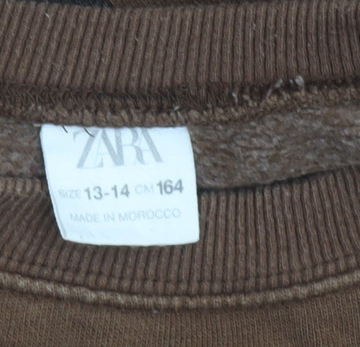 ZARA Boys Brown 13-14 Years Pullover Fleece Sweatshirt NYC Graphic