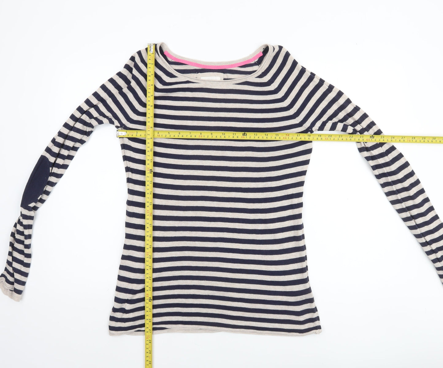 H&M Women’s Blue Striped Cotton Boat Neck Jumper Size 12