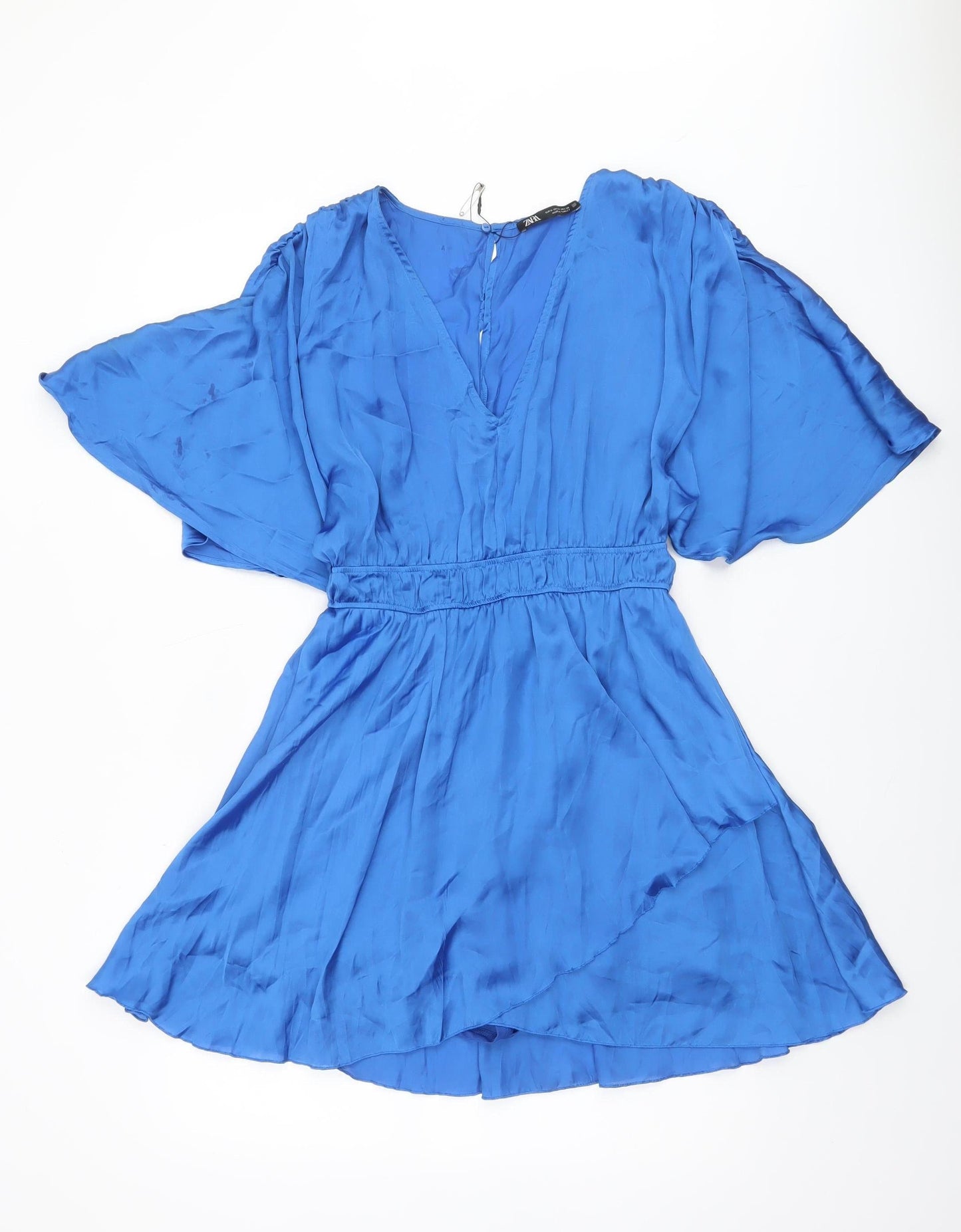 Zara Women Blue Fit & Flare Short Sleeve Short Dress M