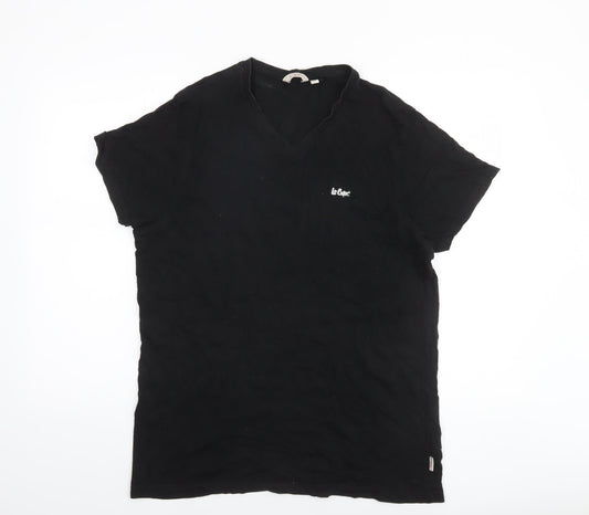 Lee Cooper Men's Black V-Neck Short Sleeve Cotton T-Shirt Size L
