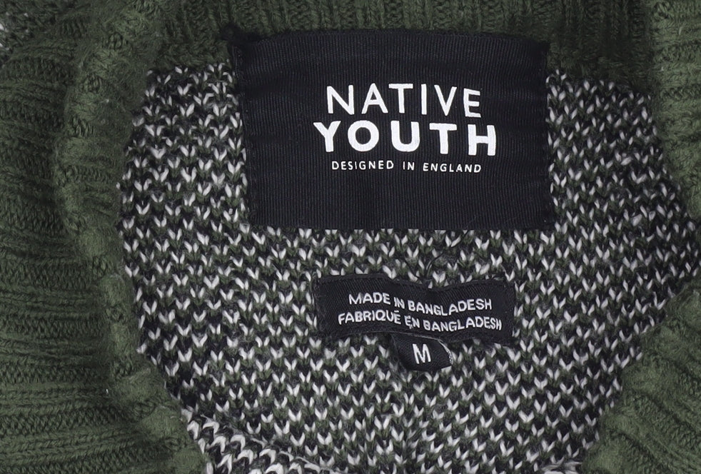 Native Youth Women Green Animal Knit Roll Neck Jumper Size M