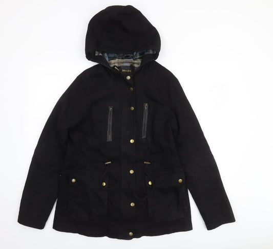 Modo Women Black Cotton Hooded Parka Jacket UK 12