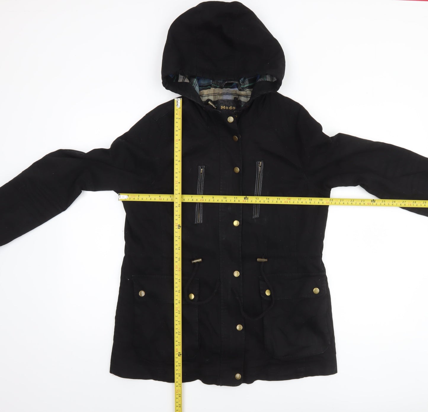 Modo Women Black Cotton Hooded Parka Jacket UK 12