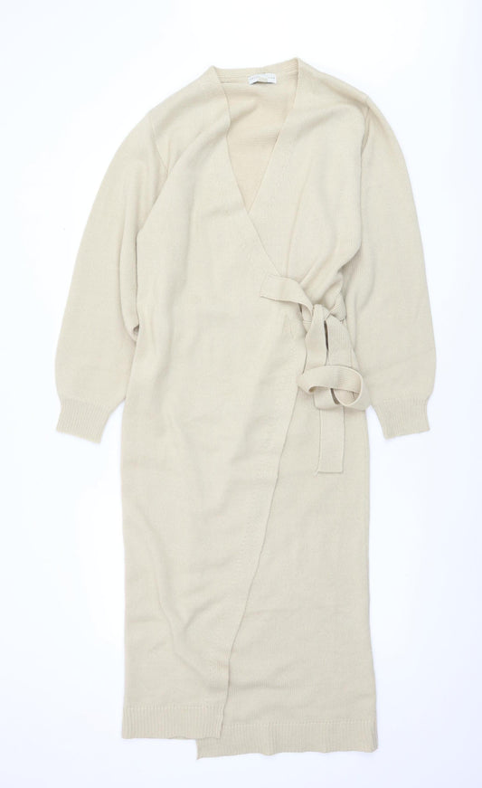 Pretty Lavish Women’s Beige Knit Midi Wrap Dress Size S