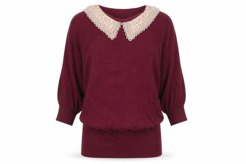 Max C London Women's Red Sequin Collar Pullover Jumper Size S