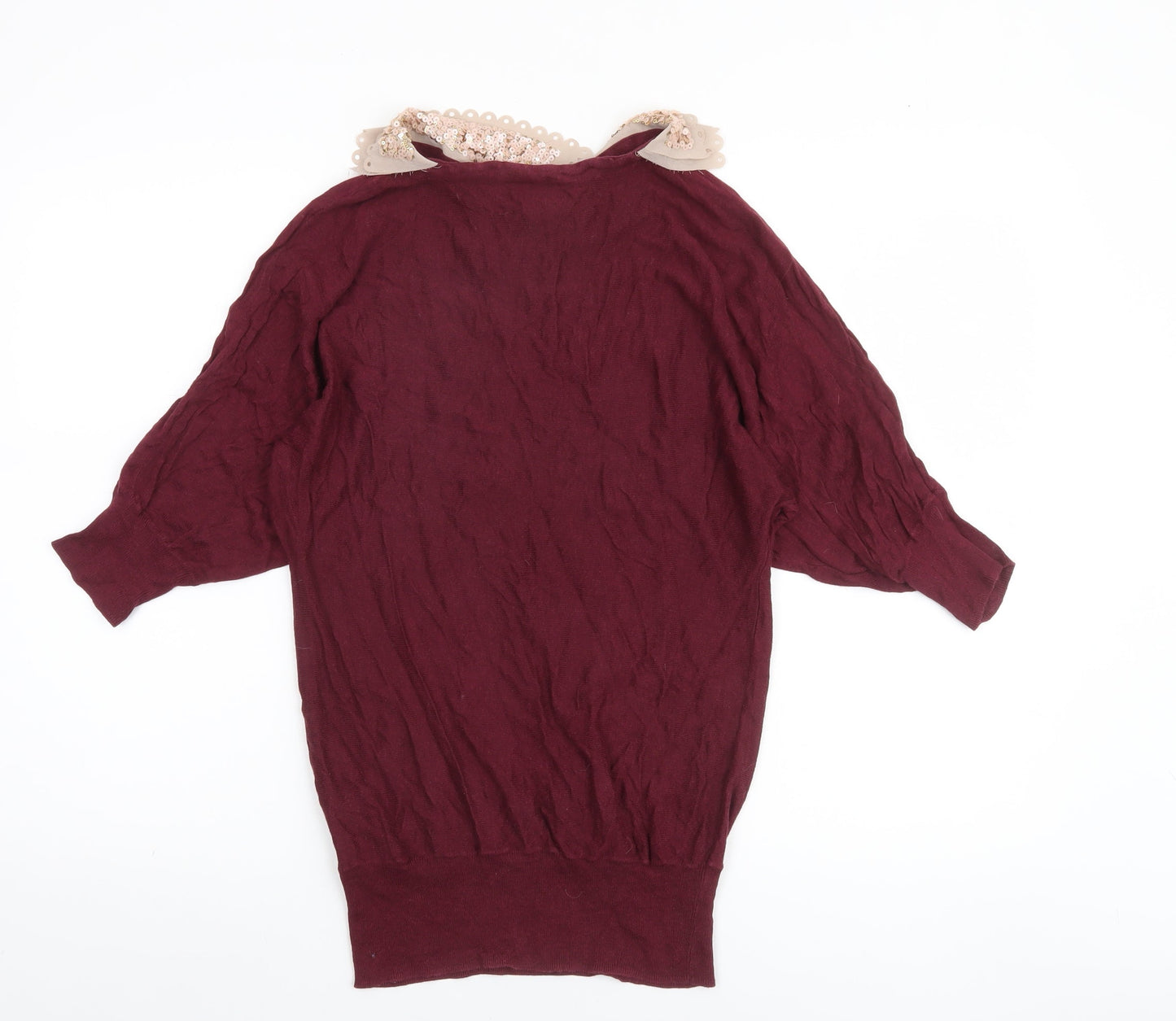 Max C London Women's Red Sequin Collar Pullover Jumper Size S
