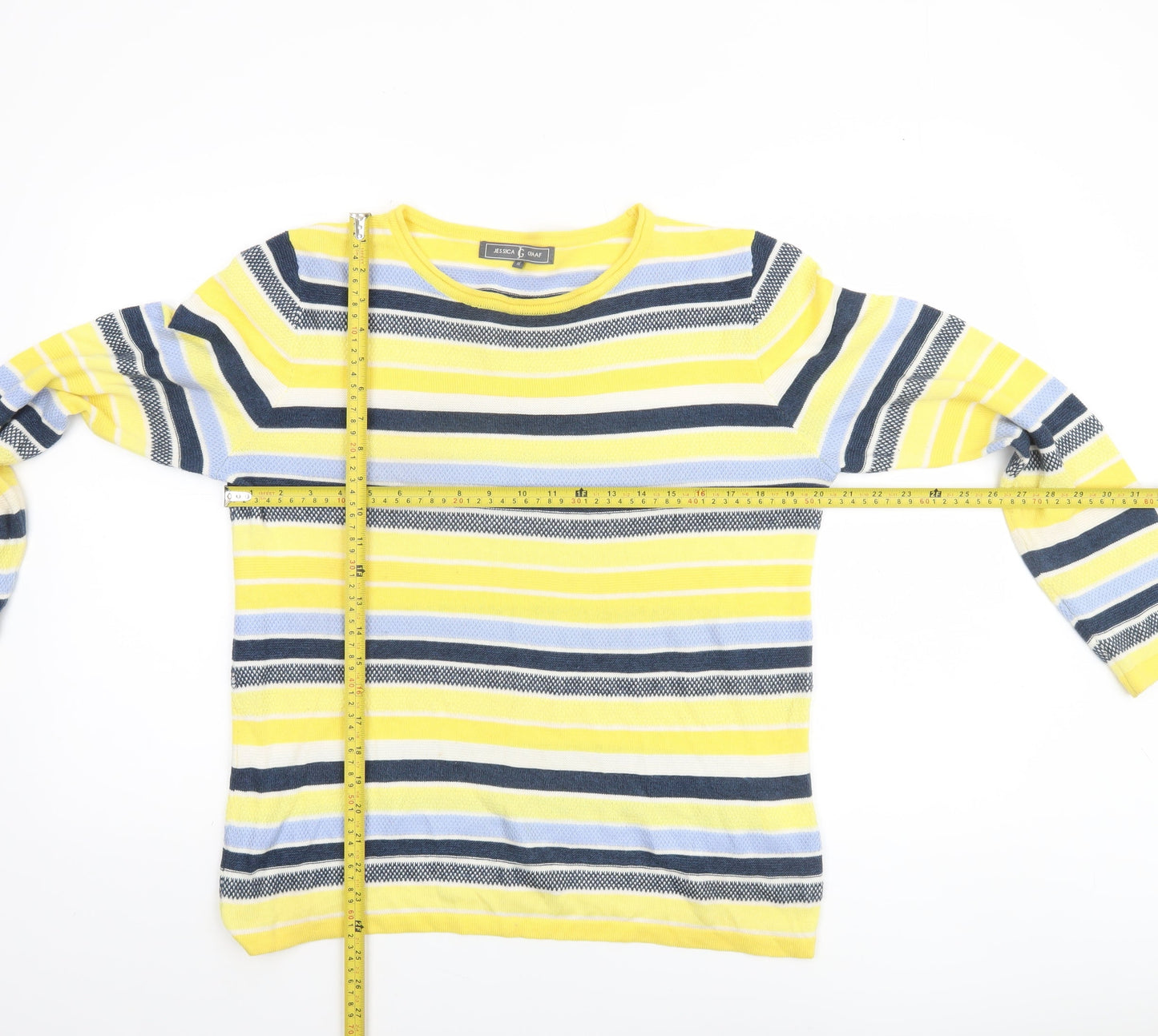Jessica Graaf Women Yellow Striped Pullover Jumper Size M Acrylic Cotton Knit