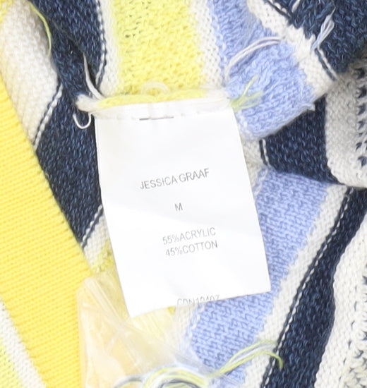 Jessica Graaf Women Yellow Striped Pullover Jumper Size M Acrylic Cotton Knit