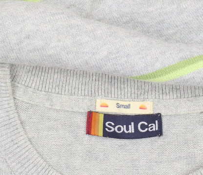 SoulCal Men's Grey Striped Cotton Pullover Jumper Size S